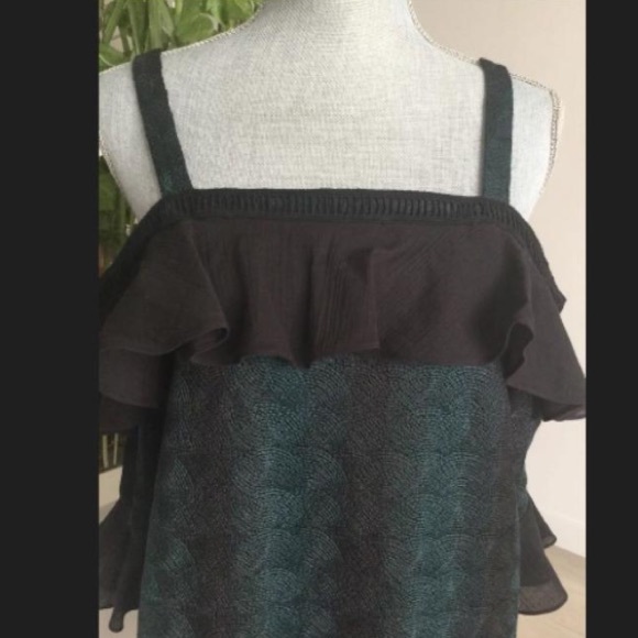 Anthropologie Tiered Teal Ruffle Lace Mini Dress - Picture 3 of 8